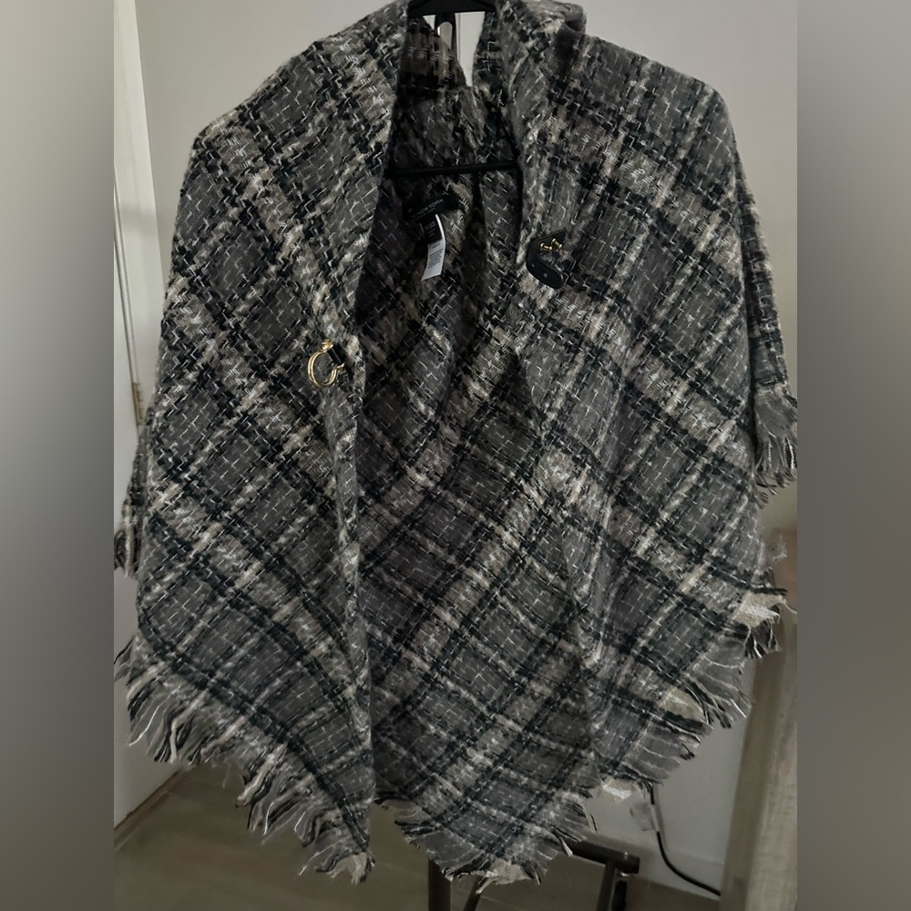 Plaid Fringe Poncho